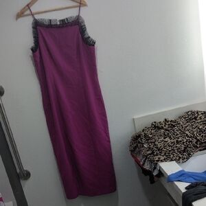 JS Collections Fuchsia Gown with Black Lace Overlay